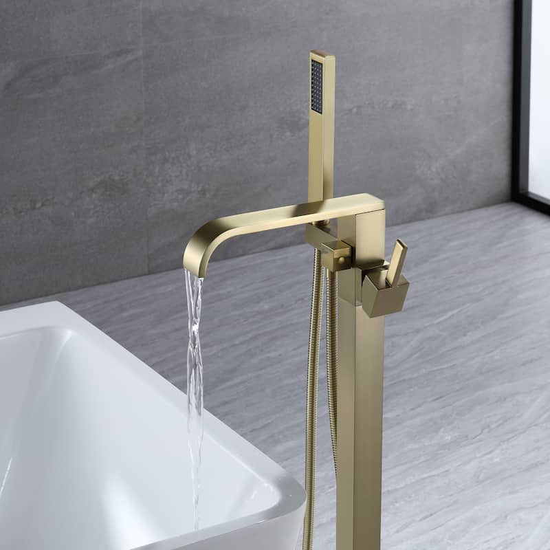 34.6"H Solid Brass Freestanding Waterfall Tub Filler with Handheld Shower