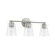 preview thumbnail 9 of 10, Baker 3-light Bath/ Vanity Fixture w/ Clear Seeded Glass Brushed Nickel