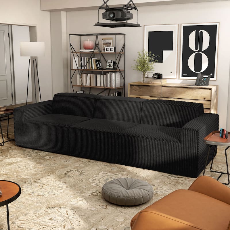 Furniture of America Navir Modern 3-Piece Chenille Foam Modular Sofa - Black - With Arms