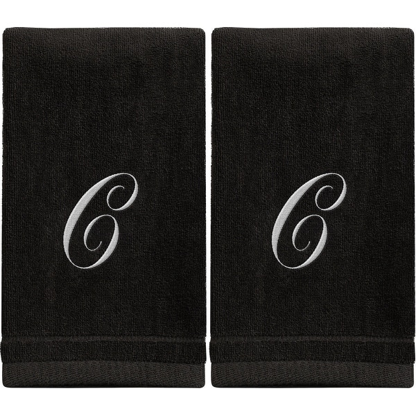 Monogrammed Black Towels Embroidered with Initials - C