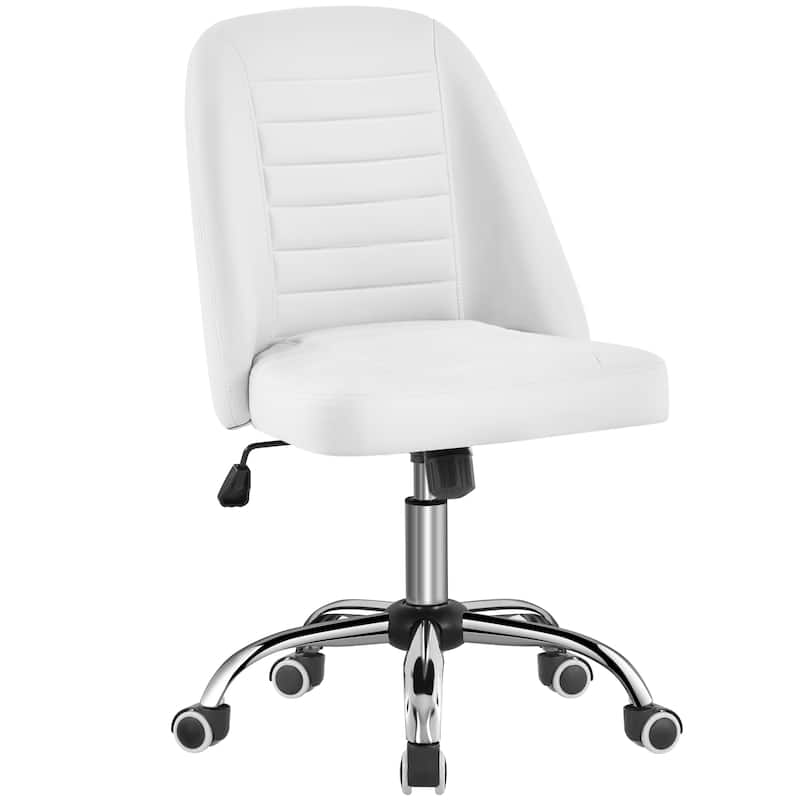 Yaheetech Faux Leather Mid Back Desk Chair Modern Tufted Armless Office Chair