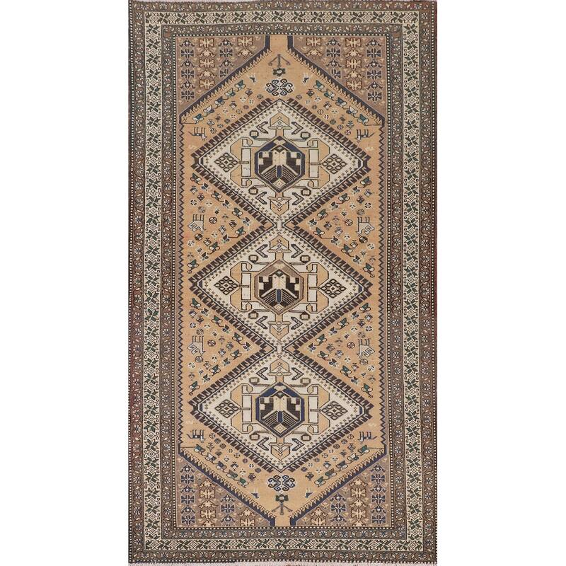 Tribal Geometric Bakhtiari Persian Vintage Rug Handmade Wool Carpet - 5'3" x 9'10"