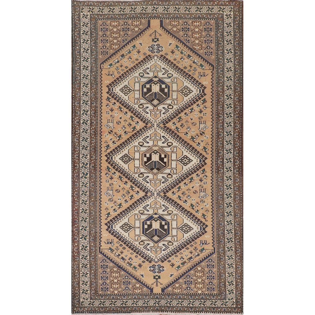 Tribal Geometric Bakhtiari Persian Vintage Rug Handmade Wool Carpet - 5'3" x 9'10"