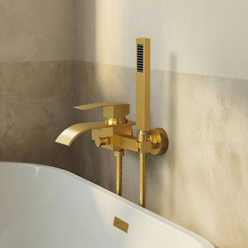 GRANDJOY Wall-mount Waterfall Bathtub Faucet with Handheld Shower