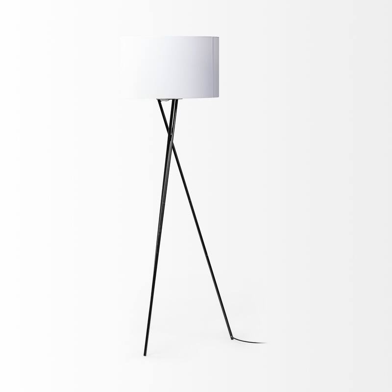 Ambrose Black Metal w/White Fabric Shade Floor Lamp - 22"W x 22"D x 66"H