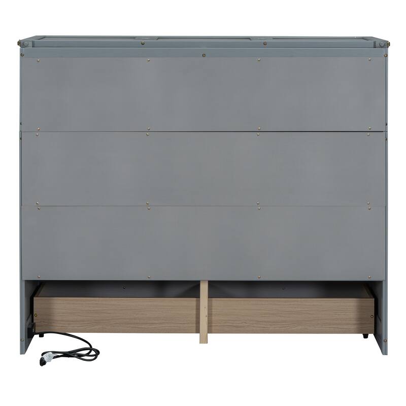Space-Saving Full Size Murphy Bed with USB Port and Large Drawer, Gray