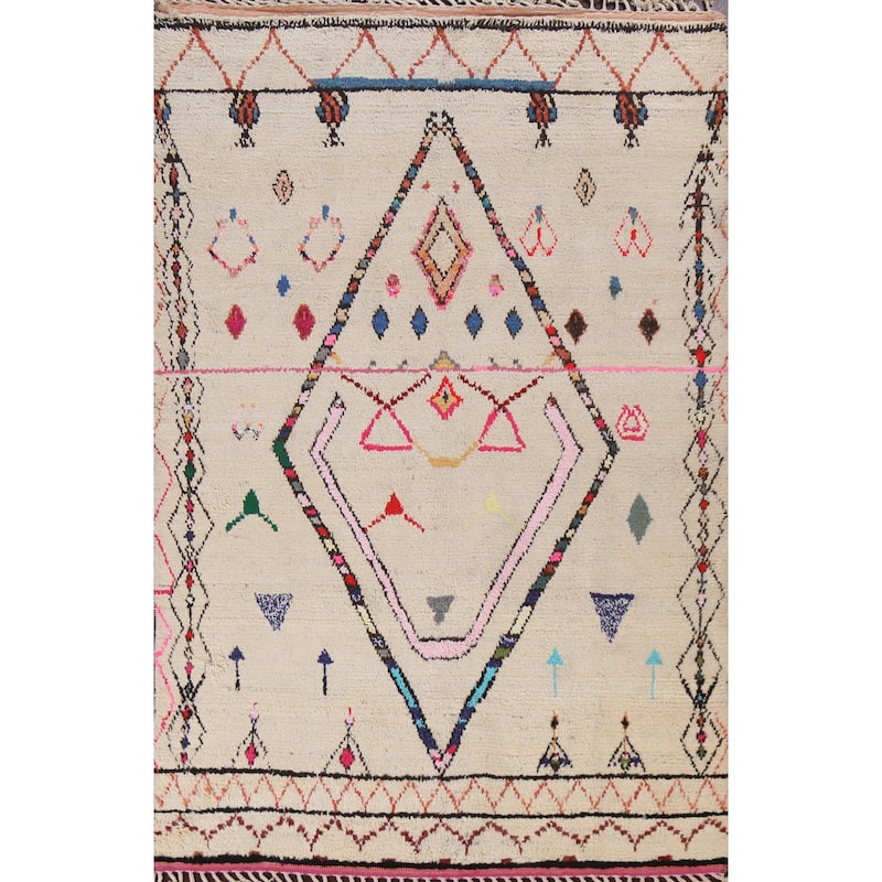 Tribal Oriental Moroccan Geometric Area Rug Hand-knotted Wool Carpet - 6'1" x 9'5"