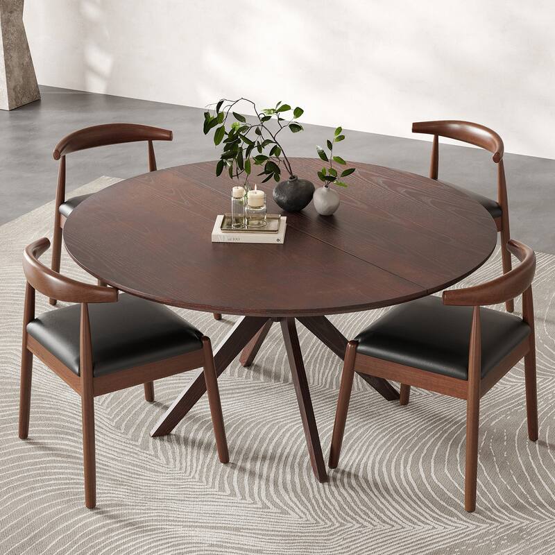 Rossetta Mid-Modern Century Natural Wooden Round X-Shaped Base Dining Table with soft pads