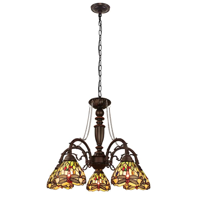 Tiffany Style Dragonfly Design 5-light Dark Bronze Chandelier - 22.2 High