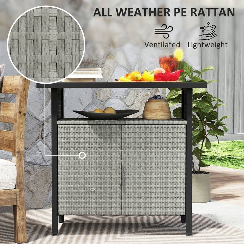 PE Rattan Outdoor Storage Cabinet with Steel Frame and Shelf - 35.4" W x 19.7" D x 35.4" H