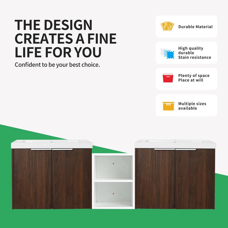 BNK 12/24/36/48/60 Inch Wall-Mounted Bathroom Vanity, Bathroom Cabinet with Doors or Side Shelves
