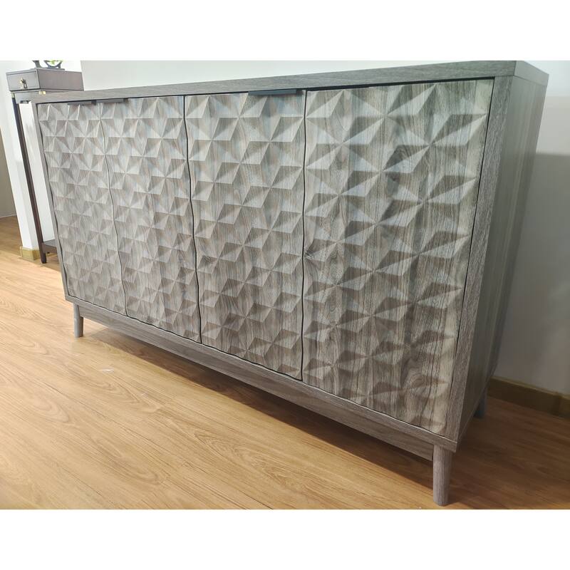 Sideboard Cabinet With 4 Relief Doors, Storage Cabinet with Adjustabel Shelves, Accent Cabinet wtih Wooden Legs