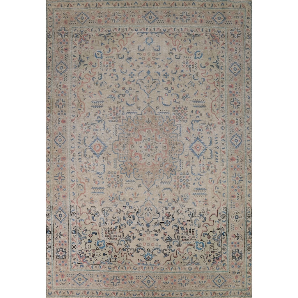 Tabriz Persian Area Vintage Rug Handmade Wool Carpet - 8'0"x 11'0"