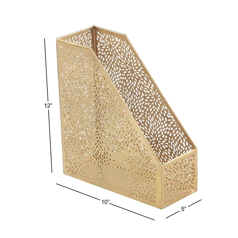 Metal Floral Single Slot Magazine Holder with Laser Carved Design - Gold - CosmoLiving by Cosmopolitan