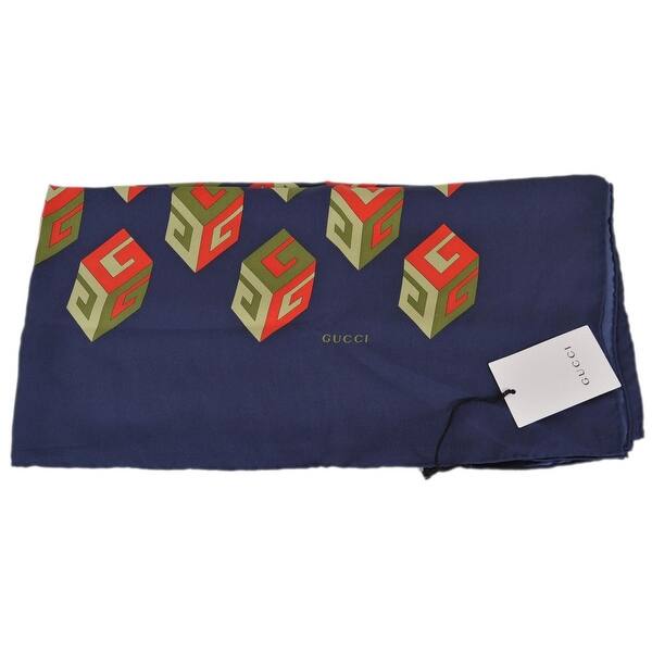 Shop Gucci Women S 464688 Blue Cube Gg Wallpaper Silk Twill Neck