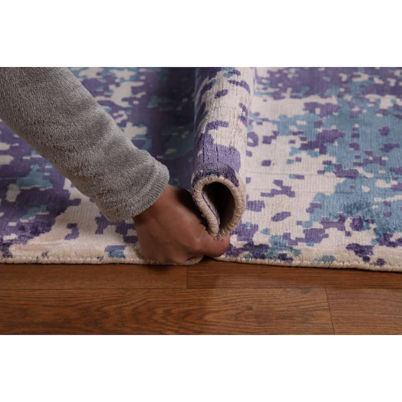 Contemporary Abstract Indian Rug Hand-Knotted Dining Room Wool Carpet - 9'8"x 12'9"