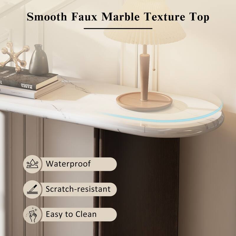 53.9" Console Table with Faux Marble Top & Wood Base