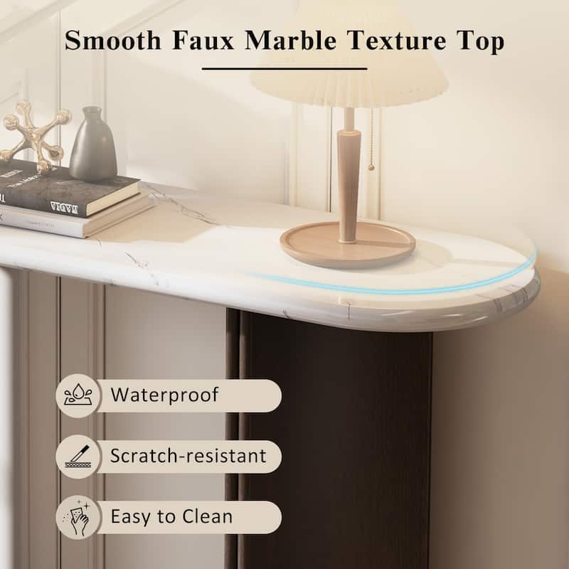 Console Table, Entryway Table with Oval Faux Marble Top