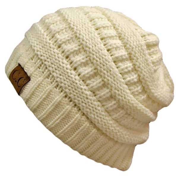 Trendy Warm CC Chunky Soft Stretch Cable Knit Soft Beanie, Ivory