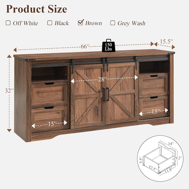 32" Tall Farmhouse TV Stand for 80" TV, Wood Entertainment Center
