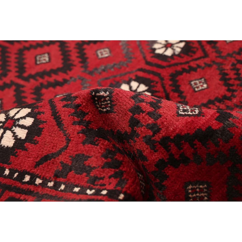 ECARPETGALLERY Hand-knotted Baluch Red Wool Rug - 3'0 x 6'4