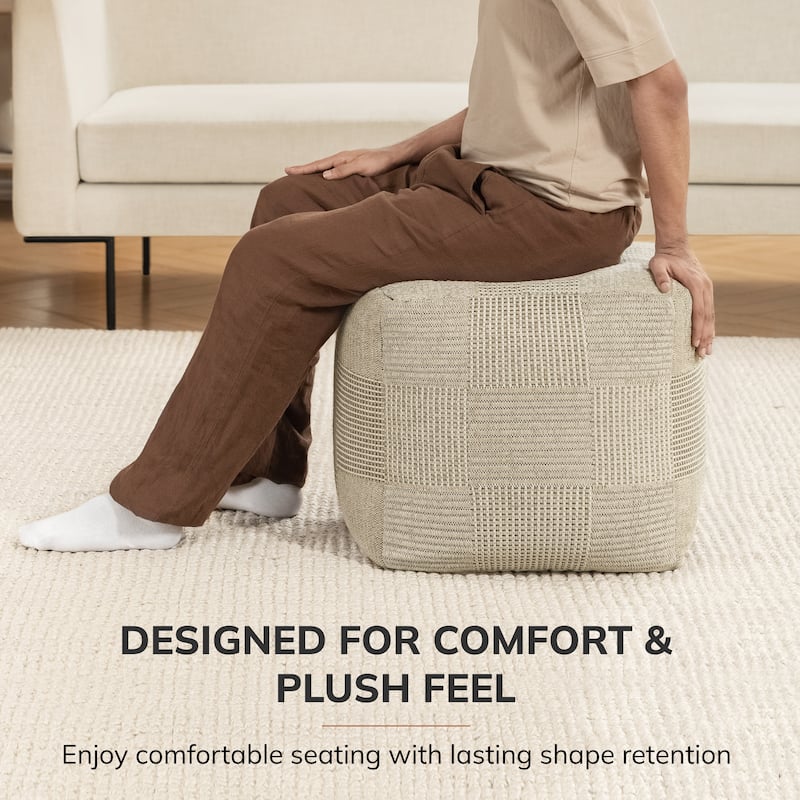 Jani 20-inch Ottoman Pouf - Handcrafted Handmade Ottoman for Seating, Footrest, Home Decor for Living Room, Bedroom