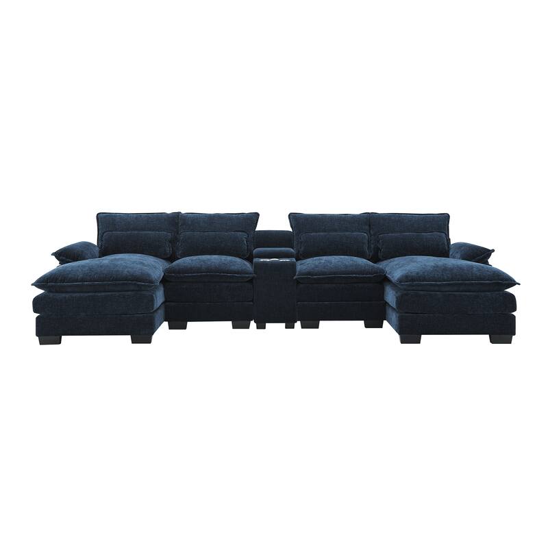 6-seat Upholstered Symmetrical Sofa Set with Console,Cupholders and USB Ports