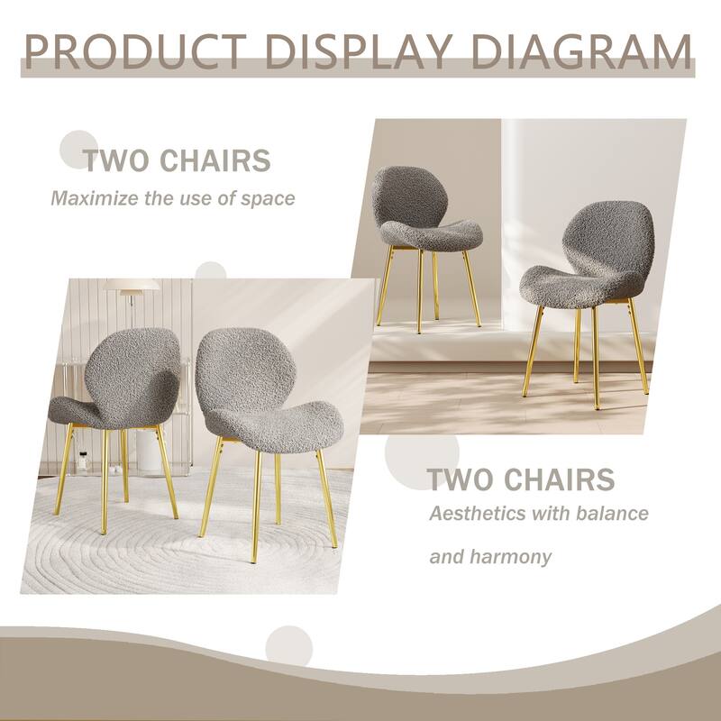 Modern Minimalist White Teddy Velvet Dining Chairs Set of 2 with Comfortable Backrest Design