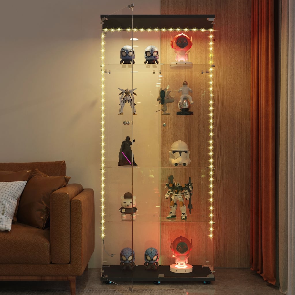 Versatile Tempered Glass Cabinet with Lock and Mobility for Various Spaces