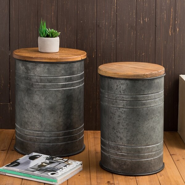 Glitzhome iron Pine 19 inch Farmhouse Storage End Table %28Set of 2%29