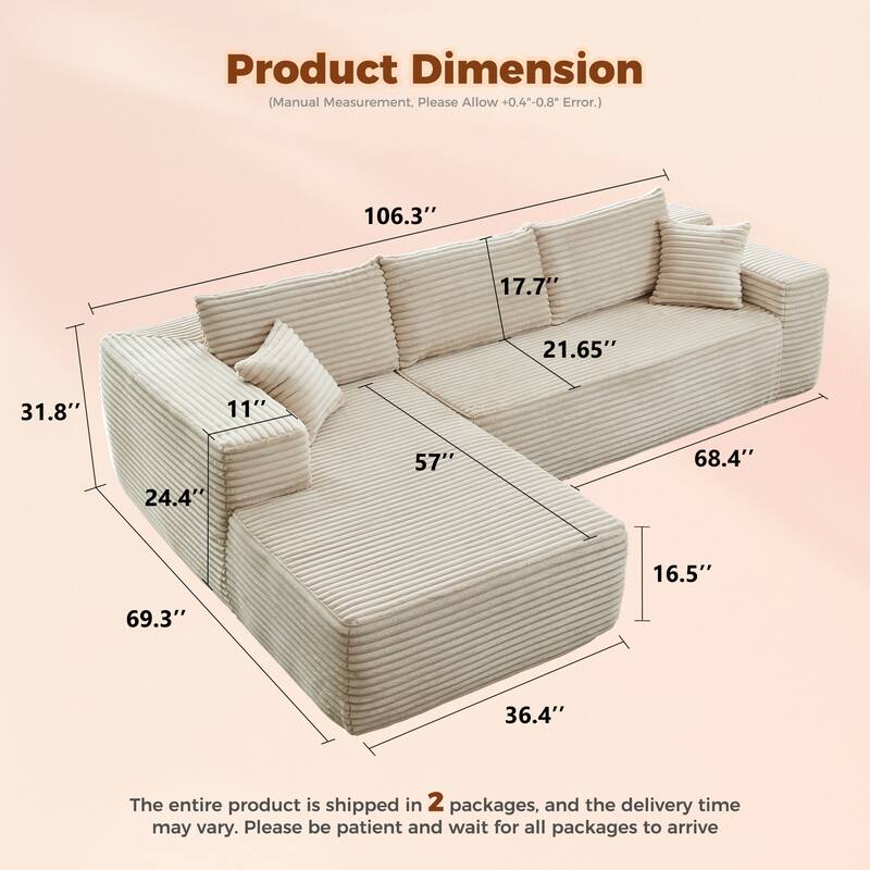 HOOOWOOO Modern L-shaped Modular Sectional Sofa with Chaise