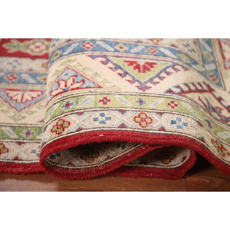 Geometric Red Kazak Oriental Area Rug Handmade Wool Carpet - 5'8" x 7'10"