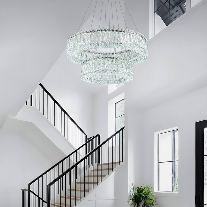 1/2-Tier Dimmable Chrome Crystal LED Drum Chandelier