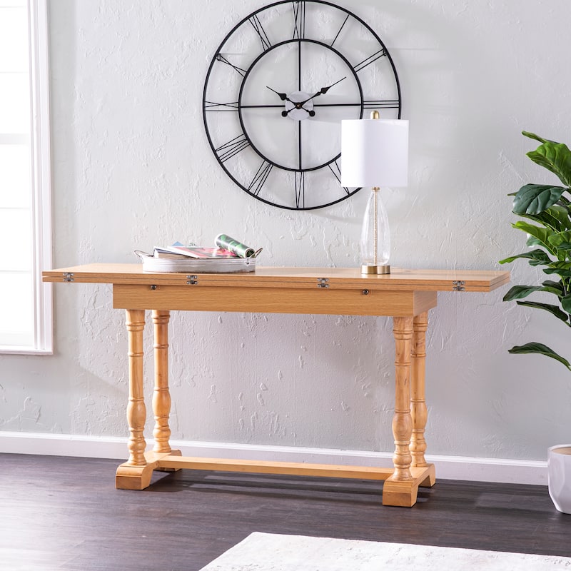 SEI Furniture Eddlewood Farmhouse Drop Leaf Trestle Console to Dining Table