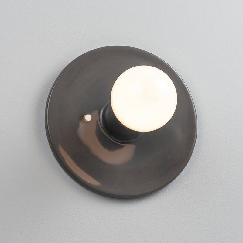 Ceramic Discus Wall Sconce - Gloss Grey