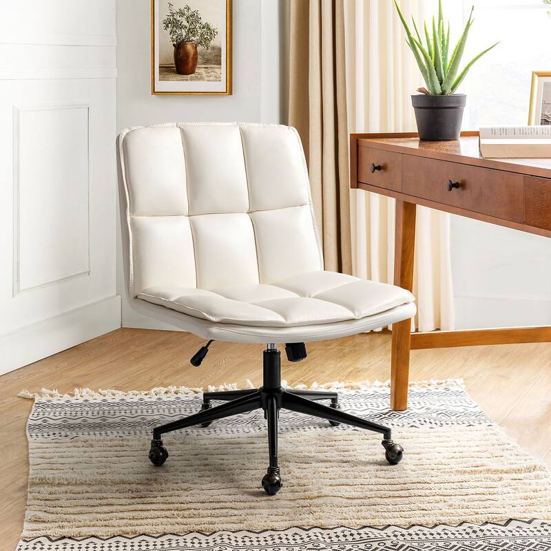 Judy Mid-century Modern Oversize Faux Leather Swivel Tilting Task Office Chair By HULALAHOME