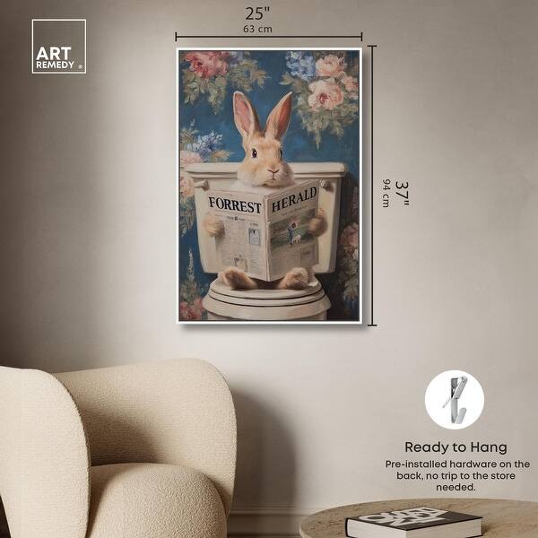 dimension image slide 23 of 24, Rabbit in Garden Toilet Bathroom Wall Art Canvas Print by Art Remedy