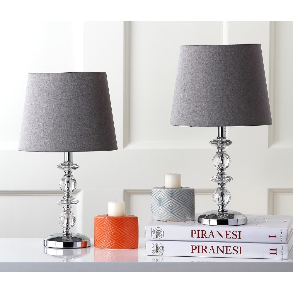 SAFAVIEH Lighting Meghan 15-inch Grey Shade Stacked Crystal Orb Table Lamp (Set of 2) - 9"x9"x15" - 9Wx9Dx15H