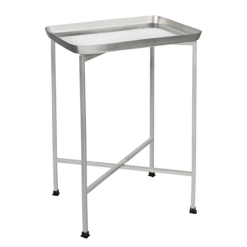 Sterling 26.25" Industrial Metal Foldable End & Side Table w/ Mirrored Tray Top, By JONATHAN Y
