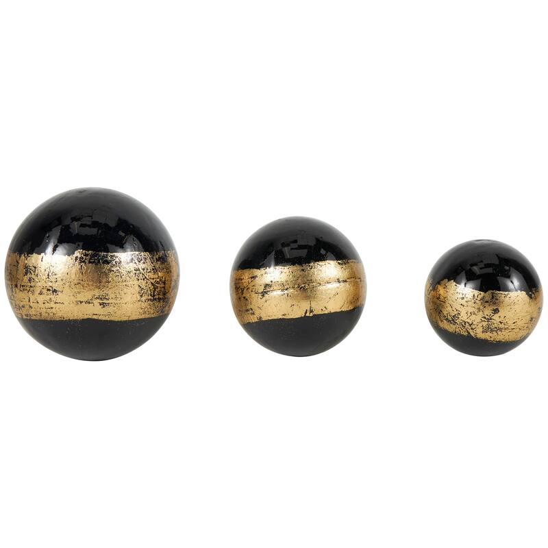 Black, Brown or White Plastic Decorative Ball Orbs & Vase Filler with Gold Stripe or Blue Accents (Set of 3)
