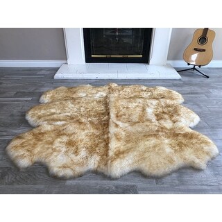 Shop Dynasty Natural 6 Pelt Luxury Long Wool Sheepskin White With Brown Tips Shag Rug 5 X 5 5 Overstock 18826983