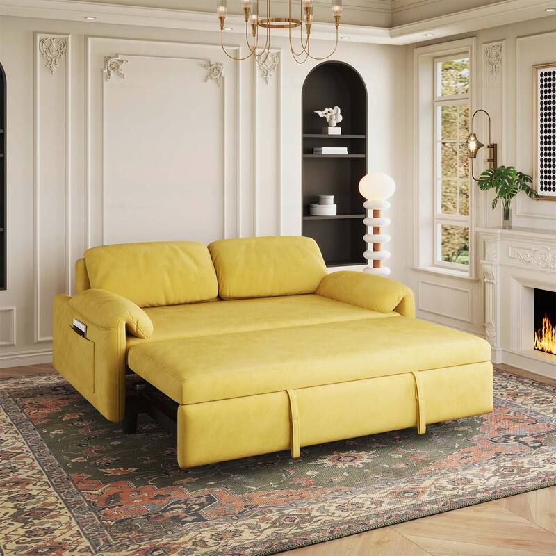 Sofa Centric Design: 54-Inch Sofa Bed with Dual Purpose - A Stylish Retractable Bed for Your Living Room - Yellow