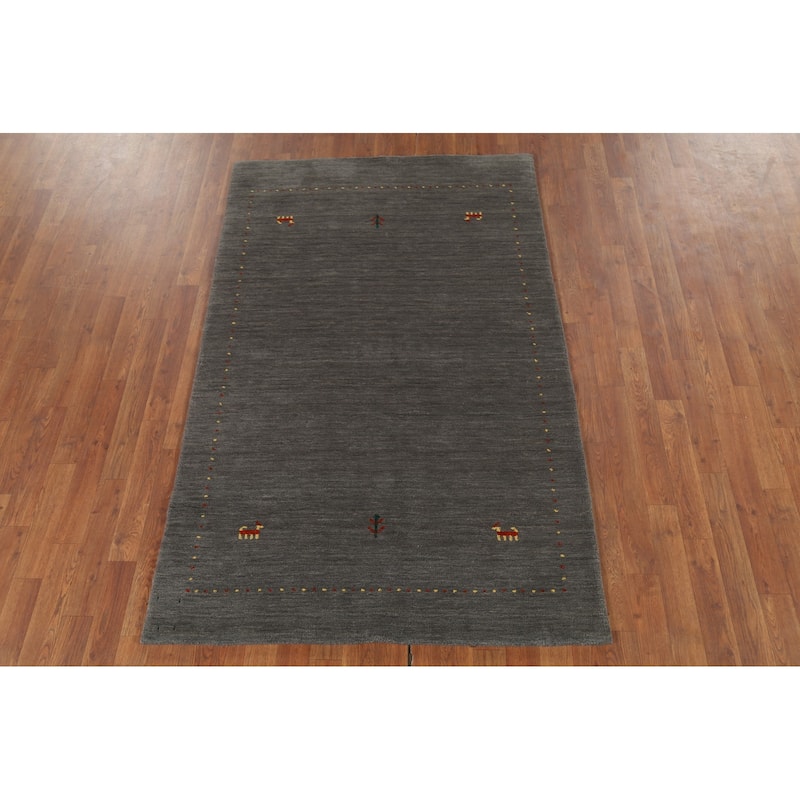 Tribal Gray Gabbeh Indian Area Rug Handmade Wool Carpet - 3'11"x 6'1"