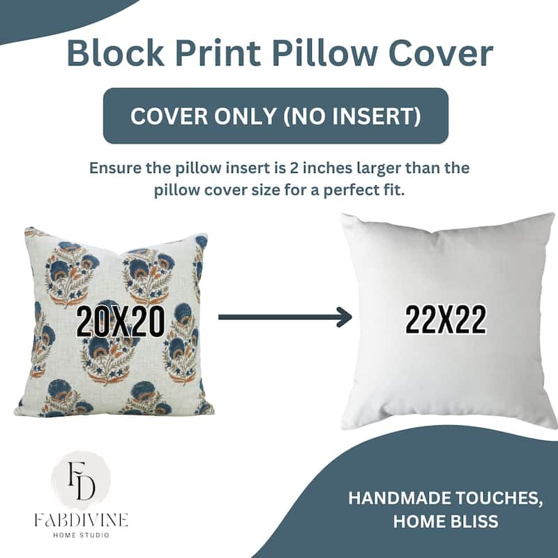 Fabdivine Soft Pillow Cover Shape Floral Block Print for Hotel Couch Spring Guest Room Blue Farmhouse, Mohini