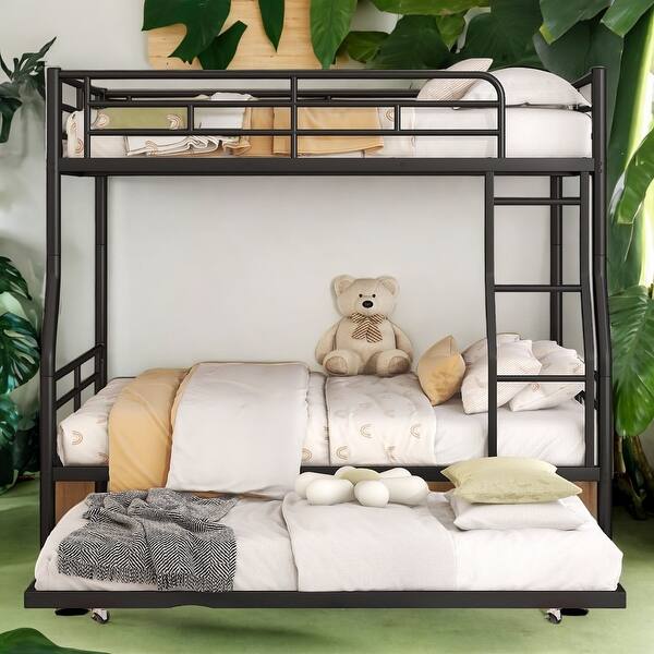 slide 2 of 9, 2 In 1 Full XL Over Queen Metal Bunk Bed With Trundle,Save Space