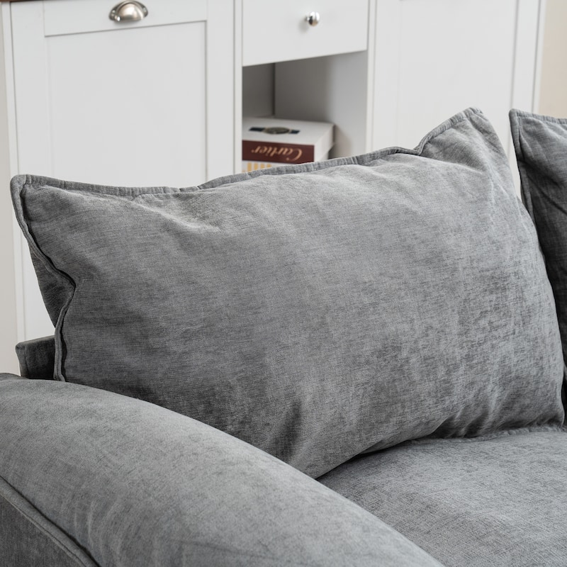 Cloud Loveseat Sofa & Storage Ottomans Set, Sleeper Sectional Sofa Bed with Chaise Lounge, Widen Armrests and Slipcovered