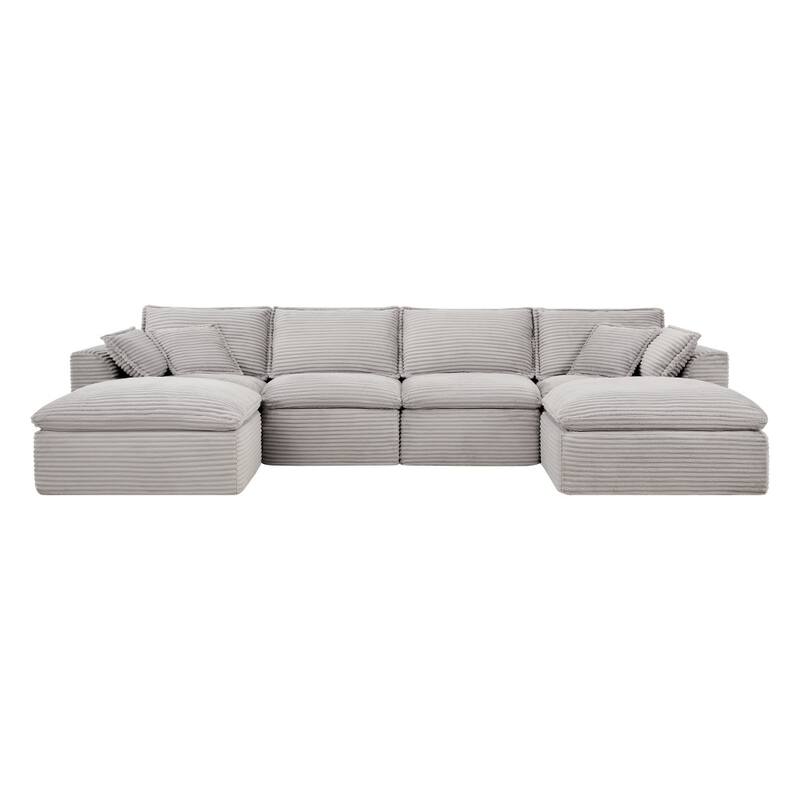 142" Fully Compressed U-Shape Modular Sectional Sofa with Ottomans