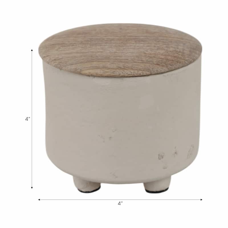 Pottery Indoor Candle with Wood Lid Footed Base and Natural Materials - 4" x 4" x 4"