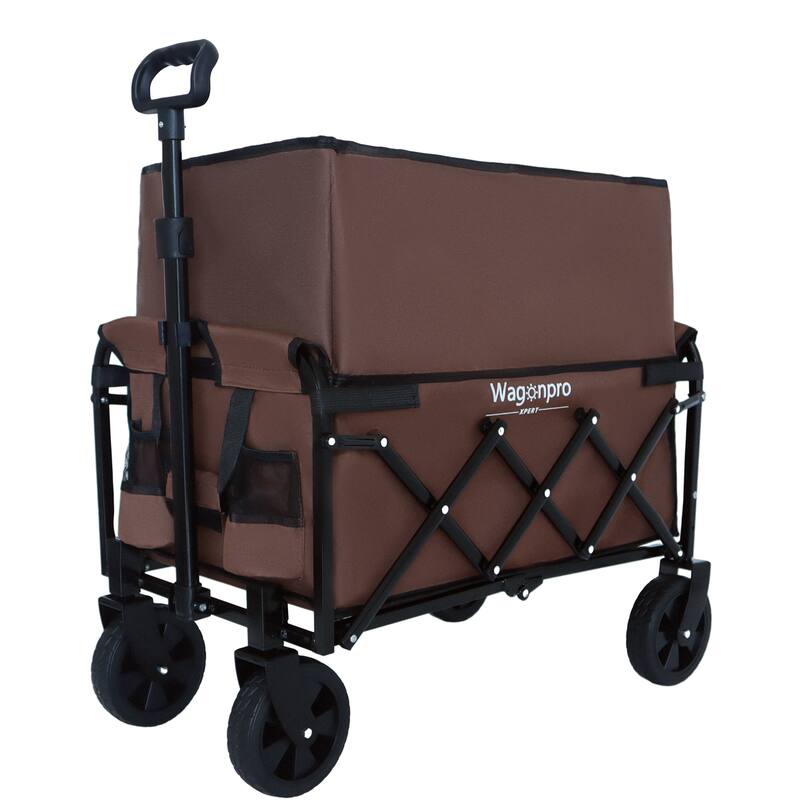 Expandable Dual-Layer Utility Wagon with 100% Extra Space - Grocery Cart for Camping, Shopping, Sports, Gardening, Fishing
