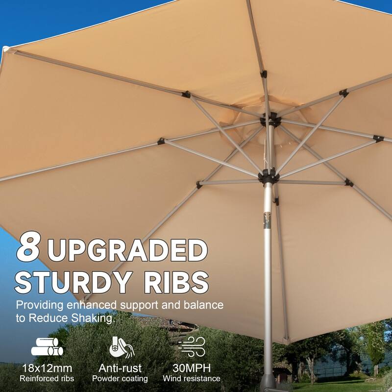 9FT Outdoor Umbrella with Tilt and Crank, UV Protection, Waterproof, for Garden, Deck, Pool